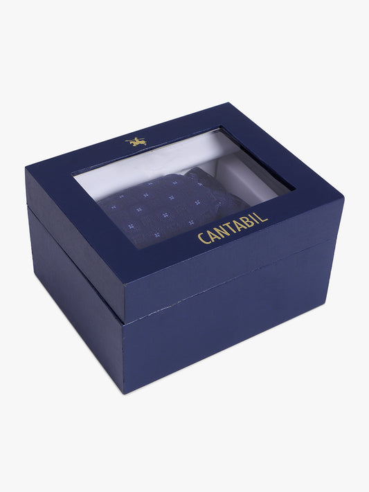 Men's Navy Blue Printed Tie With Pocket Square Set