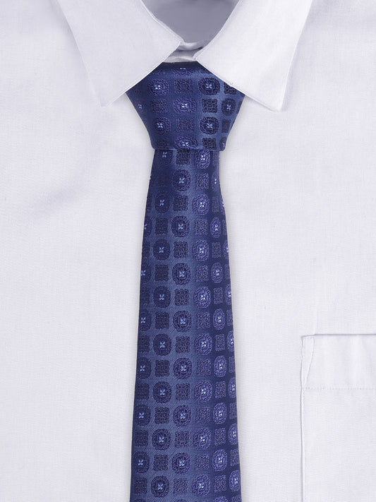 Men's Navy Blue Printed Tie With Pocket Square Set