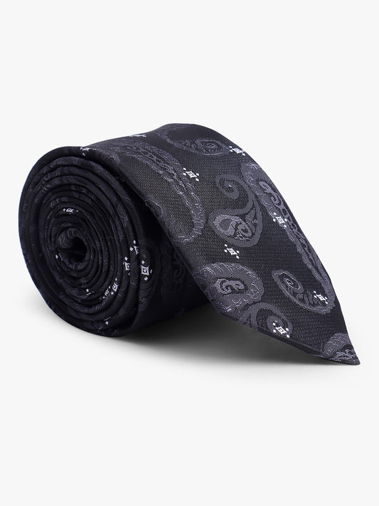 Men's Black Self Design Tie With Pocket Square Set