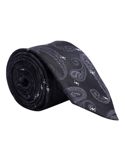 Men's Black Self Design Tie With Pocket Square Set