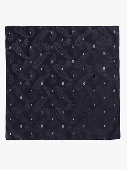 Men's Black Self Design Tie With Pocket Square Set