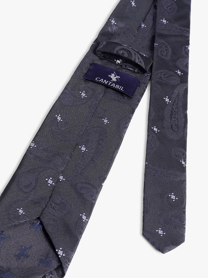 Men's Black Self Design Tie With Pocket Square Set
