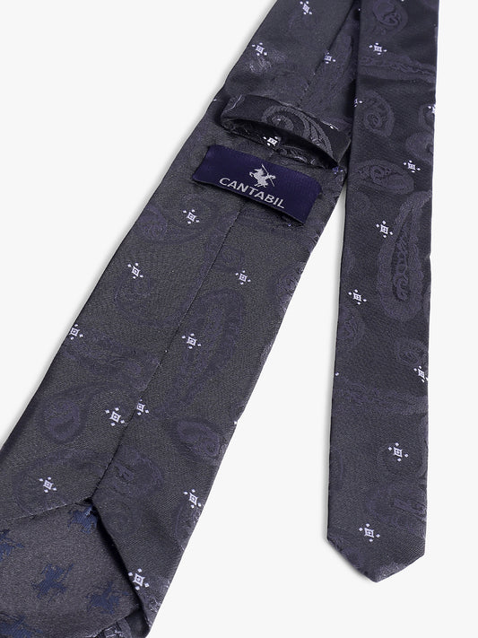 Men's Black Self Design Tie With Pocket Square Set