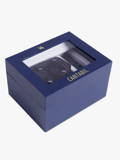 Men's Black Self Design Tie With Pocket Square Set