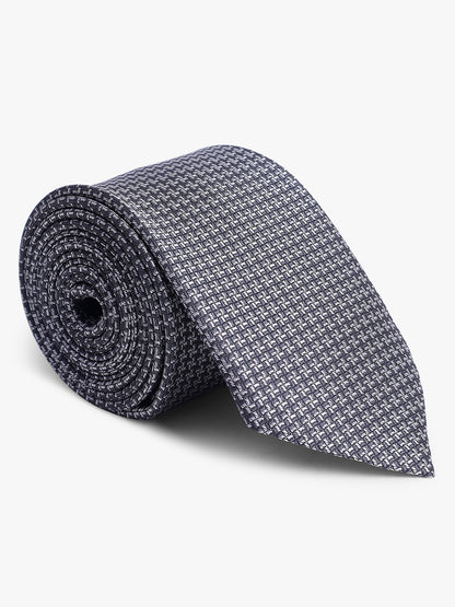 Men's Grey Self Design Tie With Pocket Square Set