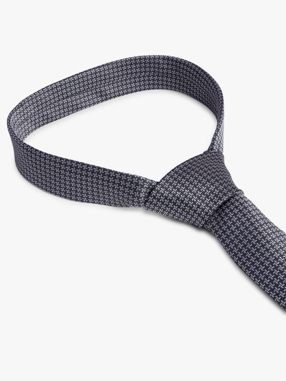 Men's Grey Self Design Tie With Pocket Square Set