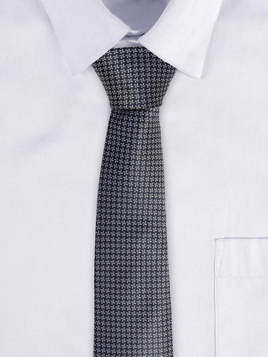 Men's Grey Self Design Tie With Pocket Square Set