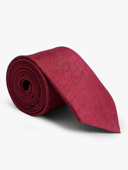 Men's Wine Printed Tie With Pocket Square Set