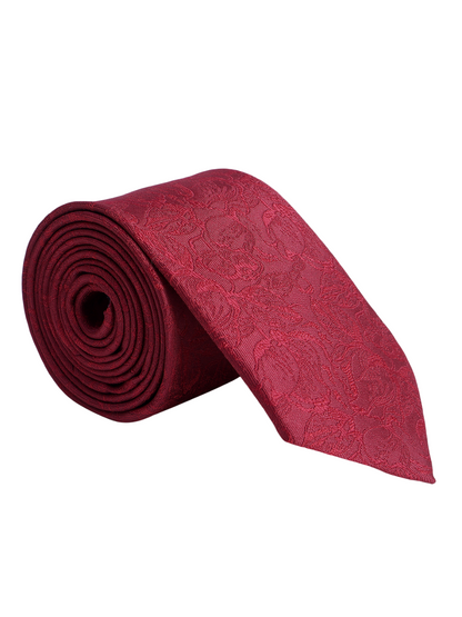 Men's Wine Printed Tie With Pocket Square Set