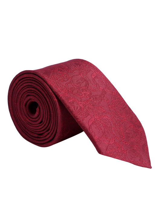 Men's Wine Printed Tie With Pocket Square Set