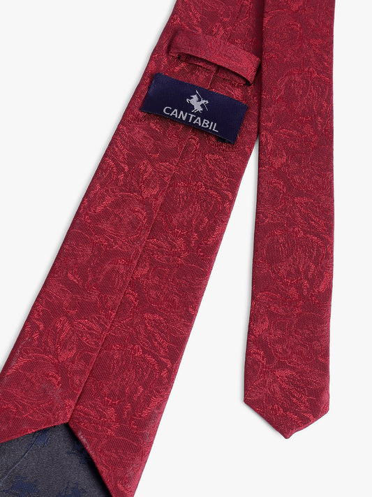 Men's Wine Printed Tie With Pocket Square Set