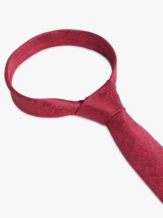 Men's Wine Printed Tie With Pocket Square Set