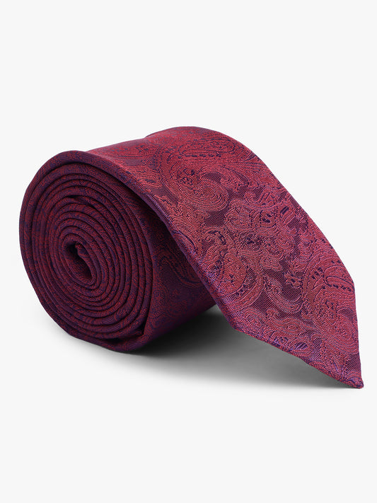 Men's Maroon Paisley Printed Broad Tie