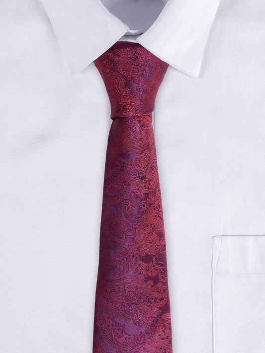 Men's Maroon Paisley Printed Broad Tie