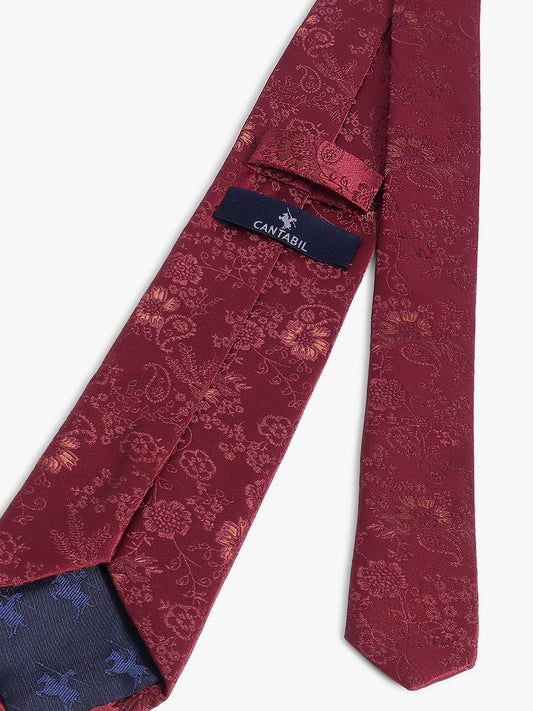 Men's Maroon Floral Printed Broad Tie