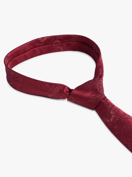 Men's Maroon Floral Printed Broad Tie