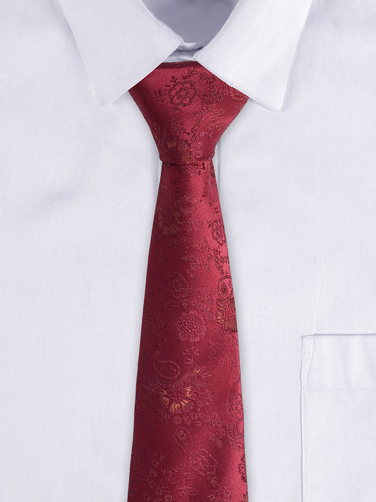 Men's Maroon Floral Printed Broad Tie