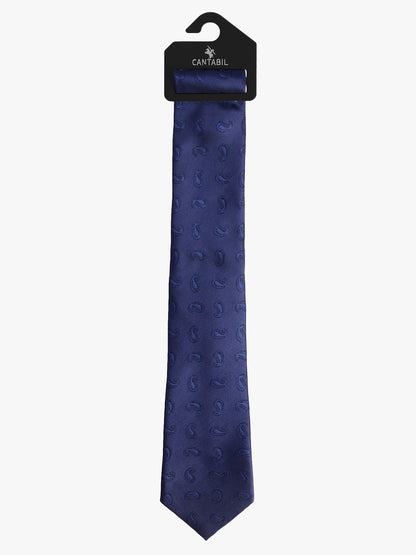 Men's Navy Blue Paisley Printed Broad Tie