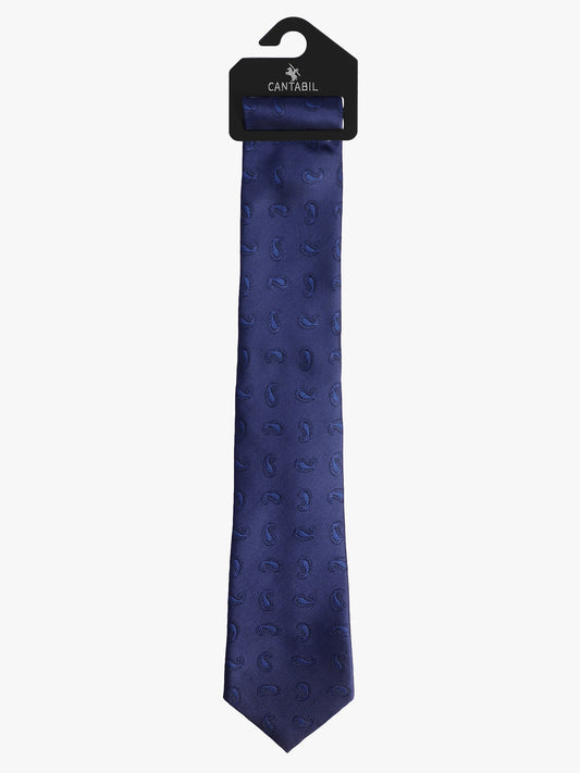 Men's Navy Blue Paisley Printed Broad Tie