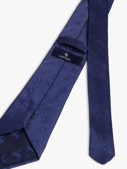 Men's Navy Blue Paisley Printed Broad Tie