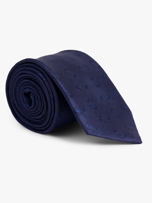 Men's Navy Blue Paisley Printed Broad Tie