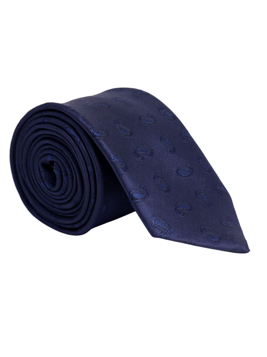 Men's Navy Blue Paisley Printed Broad Tie