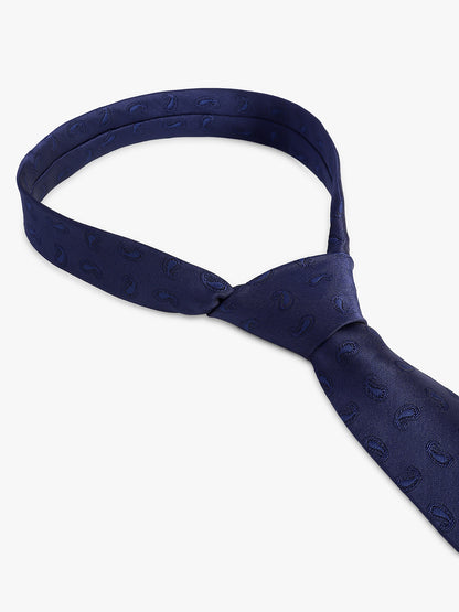 Men's Navy Blue Paisley Printed Broad Tie