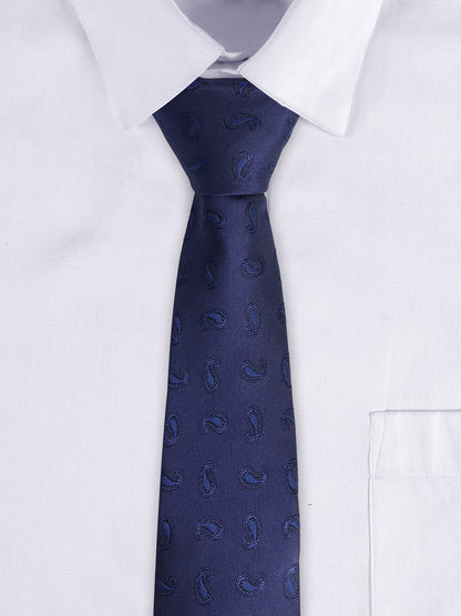 Men's Navy Blue Paisley Printed Broad Tie