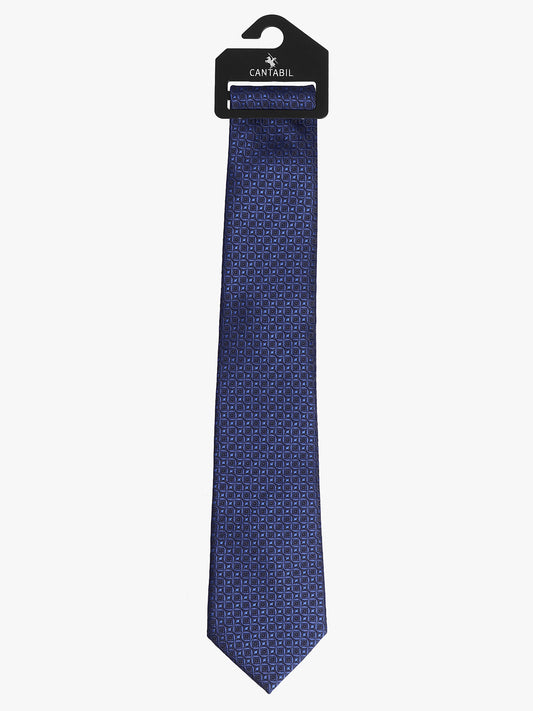 Men's Navy Blue Geometric Printed Broad Tie