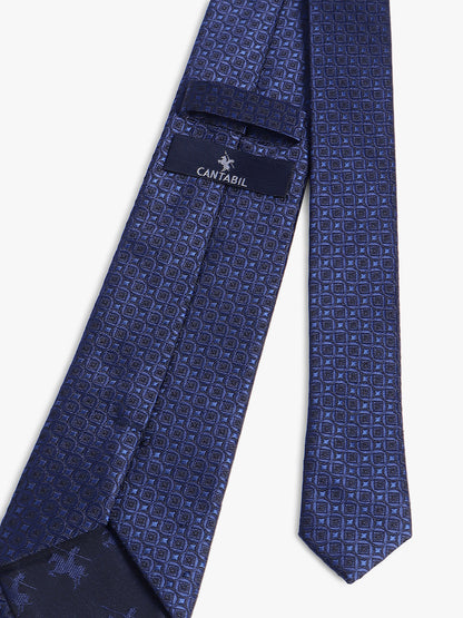 Men's Navy Blue Geometric Printed Broad Tie