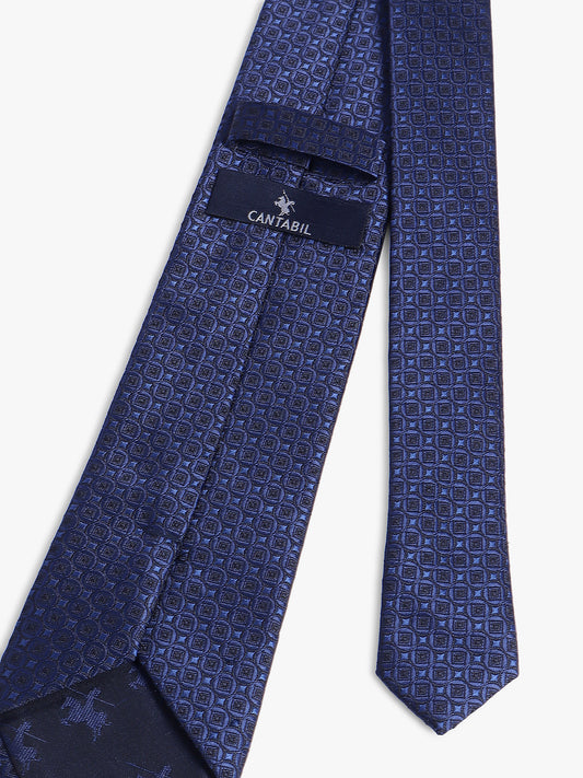 Men's Navy Blue Geometric Printed Broad Tie