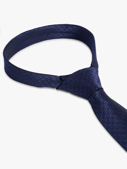 Men's Navy Blue Geometric Printed Broad Tie