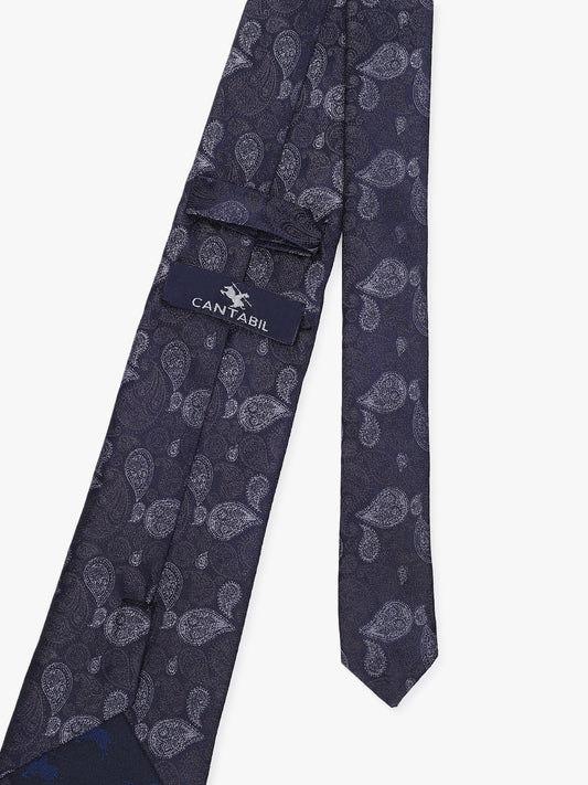 Men's Paisley Design Navy Blue Tie