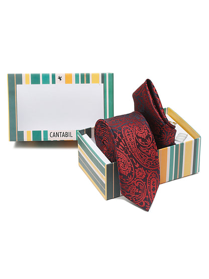 Men's Maroon Fashion Paisley Pattern Tie Set