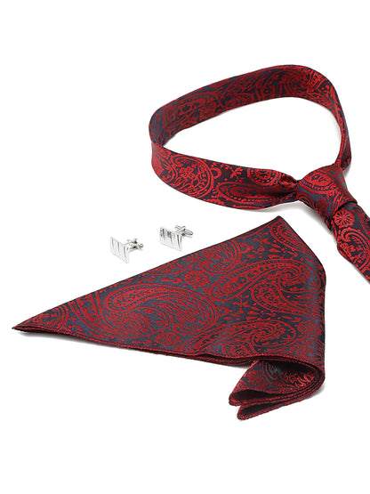 Men's Maroon Fashion Paisley Pattern Tie Set