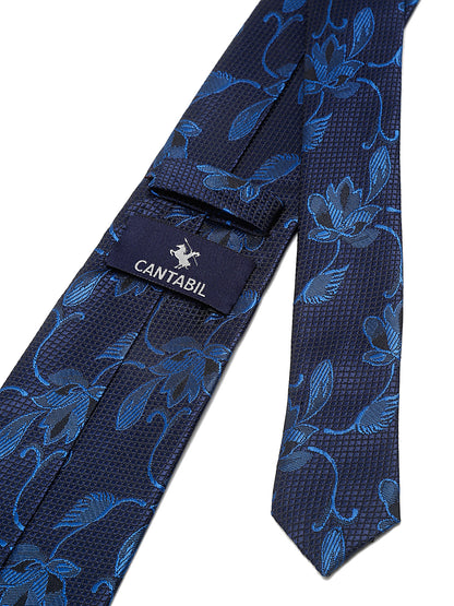 Men's Navy Blue Fashion Floral Pattern Tie Set