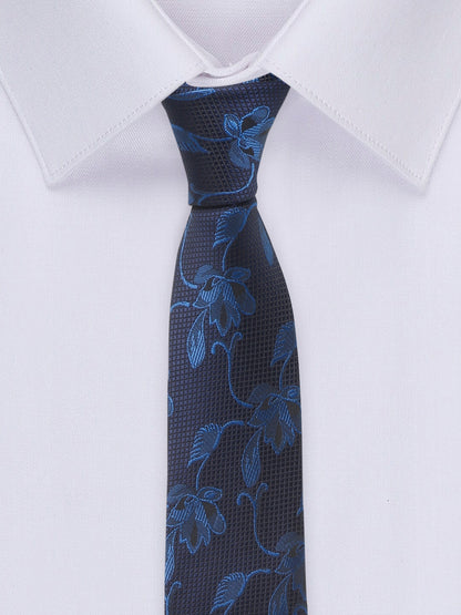 Men's Navy Blue Fashion Floral Pattern Tie Set