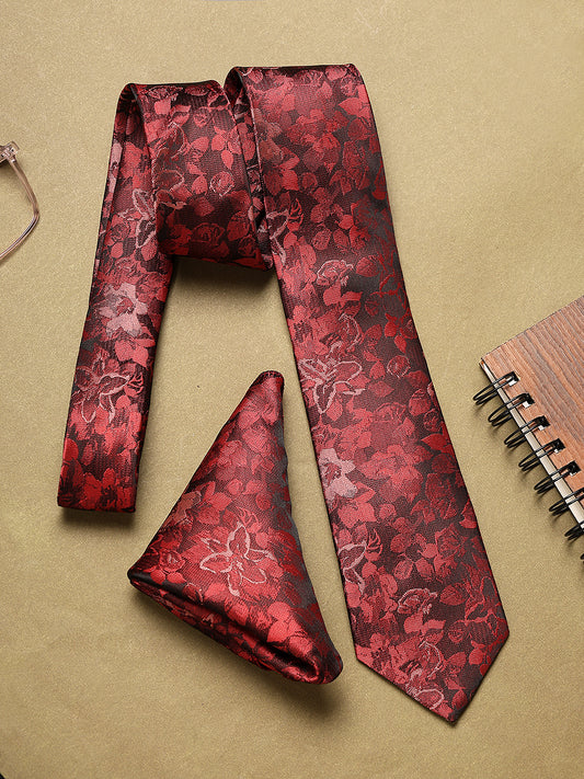 Men's Floral Print Tie Set with Pocket Square
