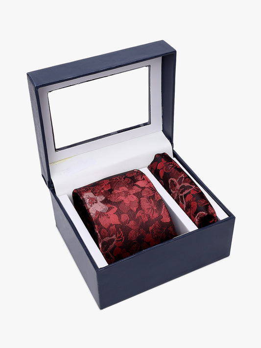 Men's Floral Print Tie Set with Pocket Square