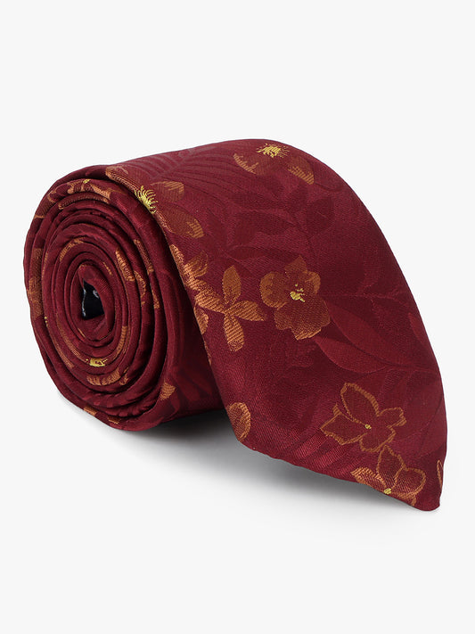 Cantabil Men's Maroon Printed Tie With Pocket Square