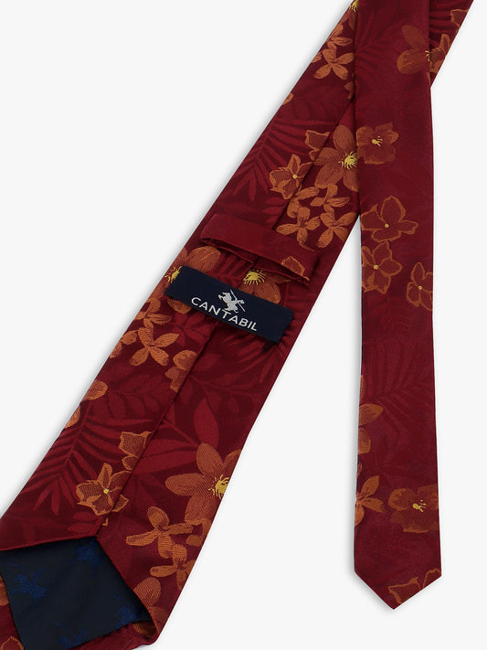 Cantabil Men's Maroon Printed Tie With Pocket Square