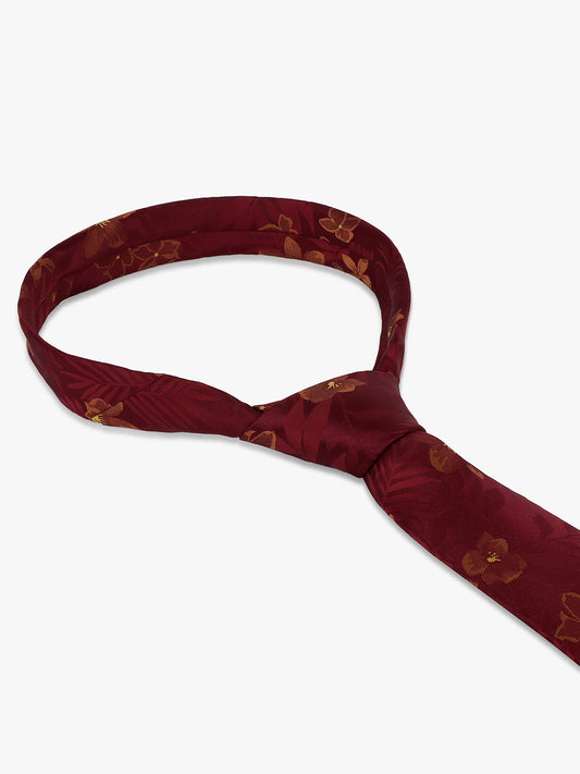 Cantabil Men's Maroon Printed Tie With Pocket Square