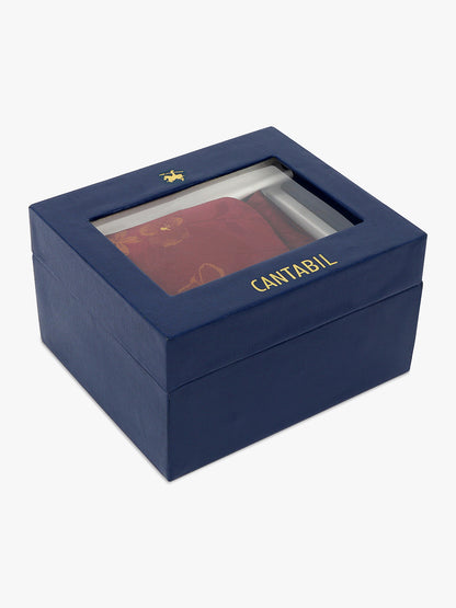 Cantabil Men's Maroon Printed Tie With Pocket Square