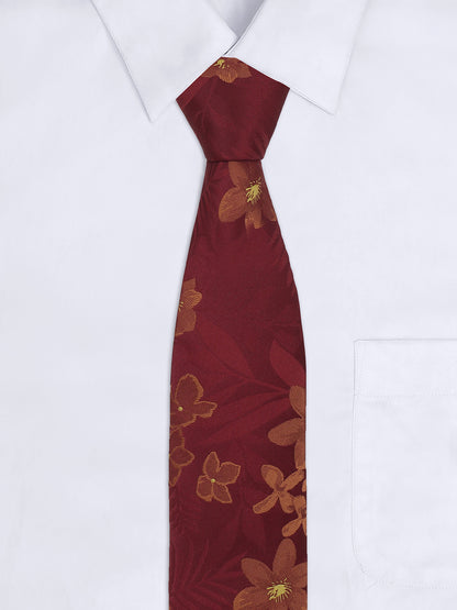 Cantabil Men's Maroon Printed Tie With Pocket Square