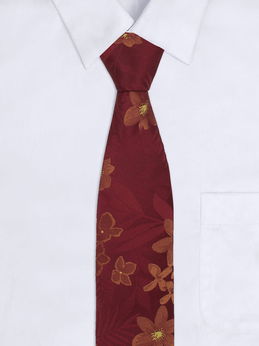 Cantabil Men's Maroon Printed Tie With Pocket Square