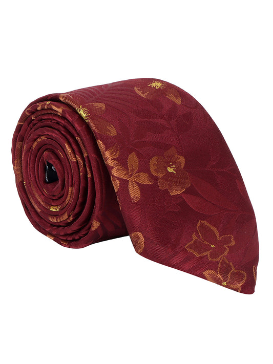 Cantabil Men's Maroon Printed Tie With Pocket Square