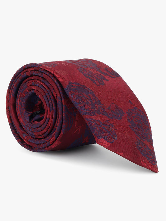 Men Maroon Printed Tie With Pocket Square