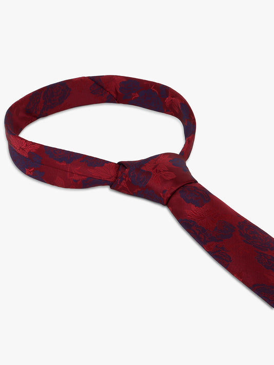 Men Maroon Printed Tie With Pocket Square