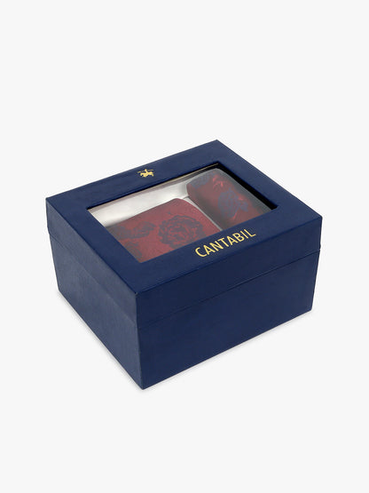 Men Maroon Printed Tie With Pocket Square