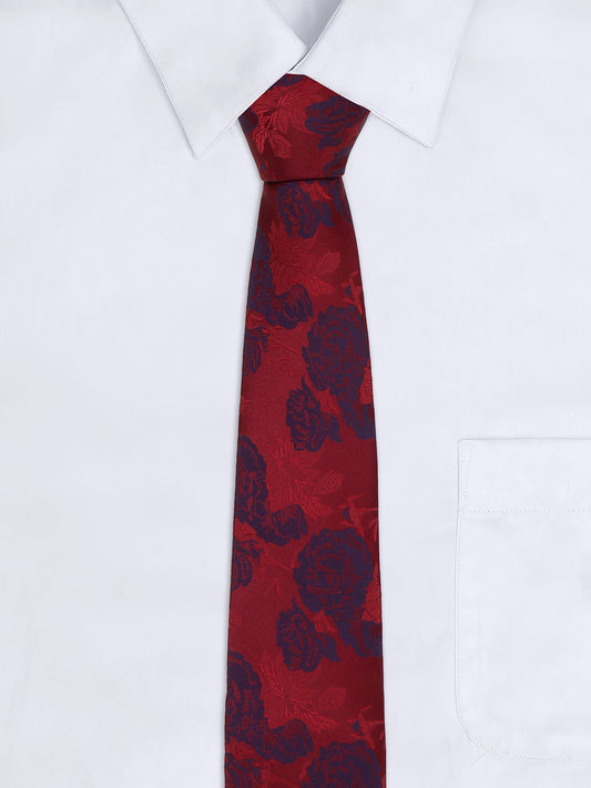 Men Maroon Printed Tie With Pocket Square